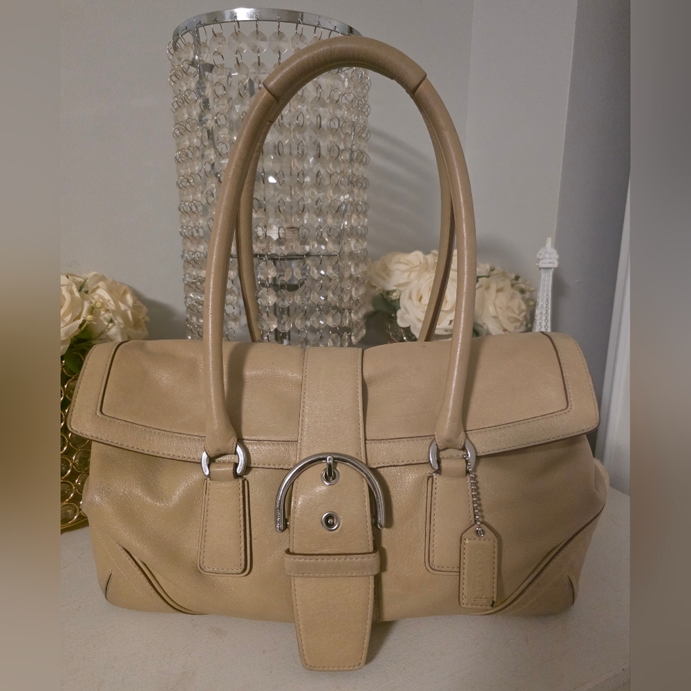Coach Beige Leather Satchel with Pouch - Picture 10 of 13